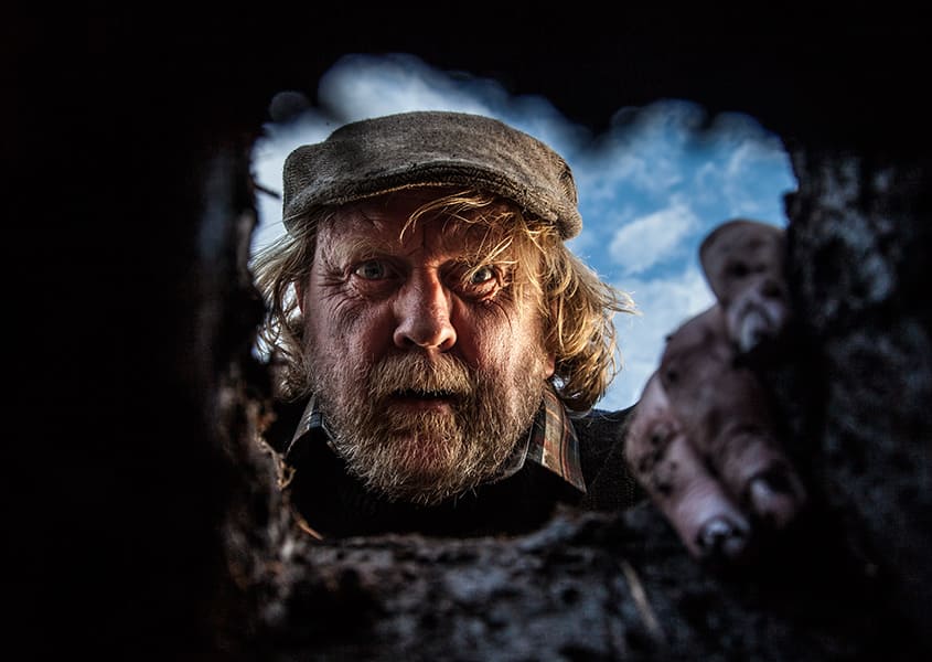 Movie, still, actor, farmer, digging, hole, bog, photographer Dublin