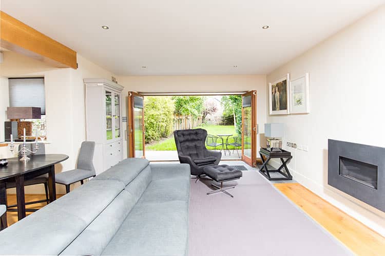 living room, back garden, house interior, exterior, luxury home