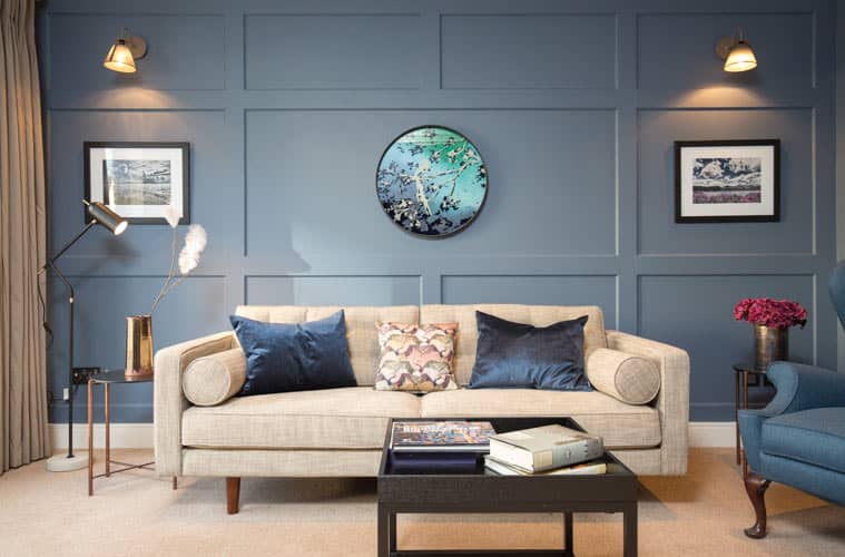 House photographer dublin, living room, couch, blue wall