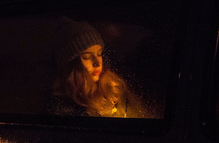 Actor portraits, car, rain, window, girl, sad